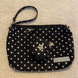 Jujube pacifier and diaper pouch in black polka dot